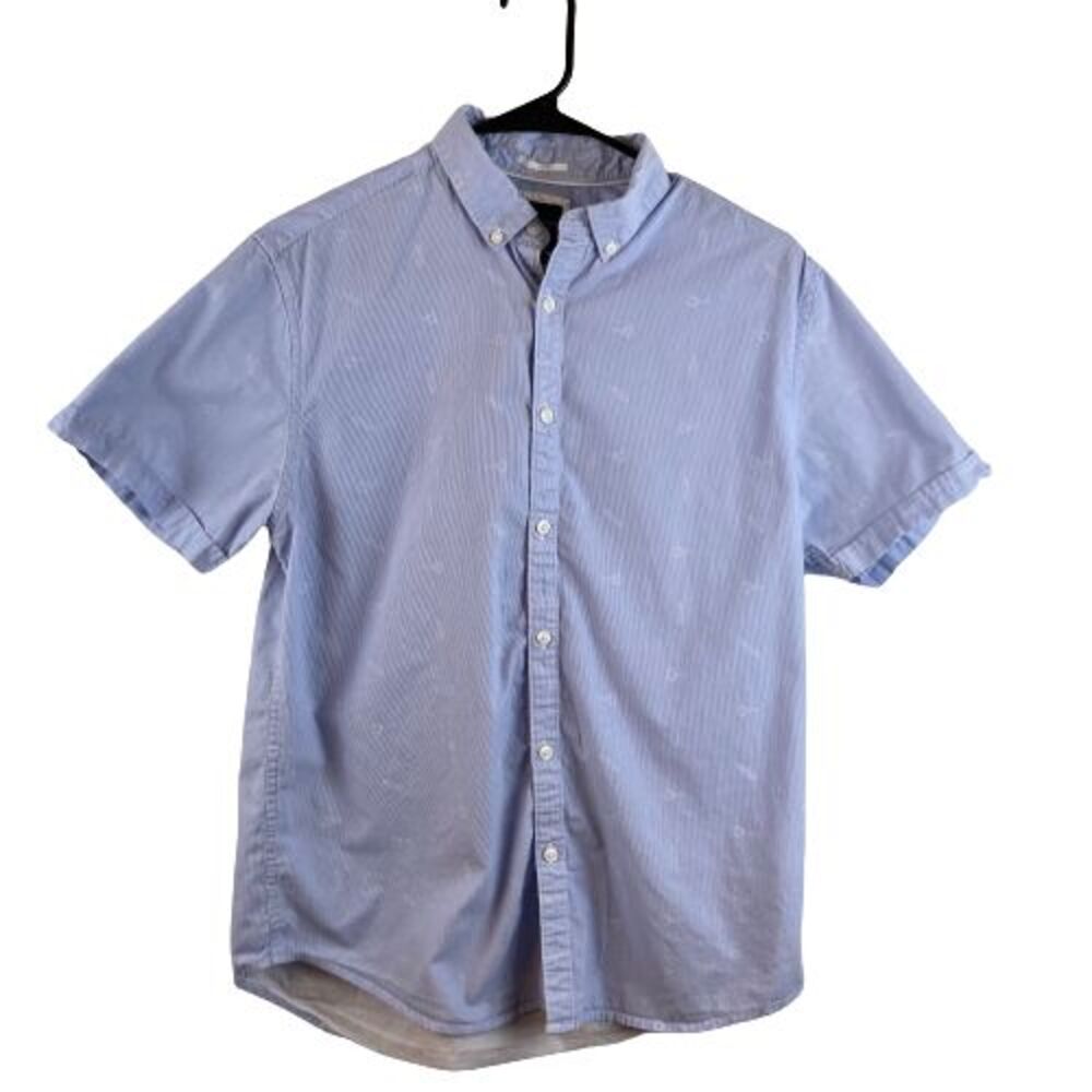 DENIM & FLOWER Slim Fit Short Sleeve Men's Button Shirt Medium Palm Trees Print